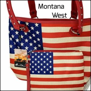 🆕️  Montana West American Flag Canvas Tote / Pouch Set Discounted Shipping